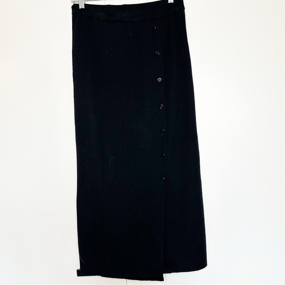 Nina Charles Kasper ASL wool blend maxi skirt Medium black buttons whimsigoth - Picture 2 of 7
